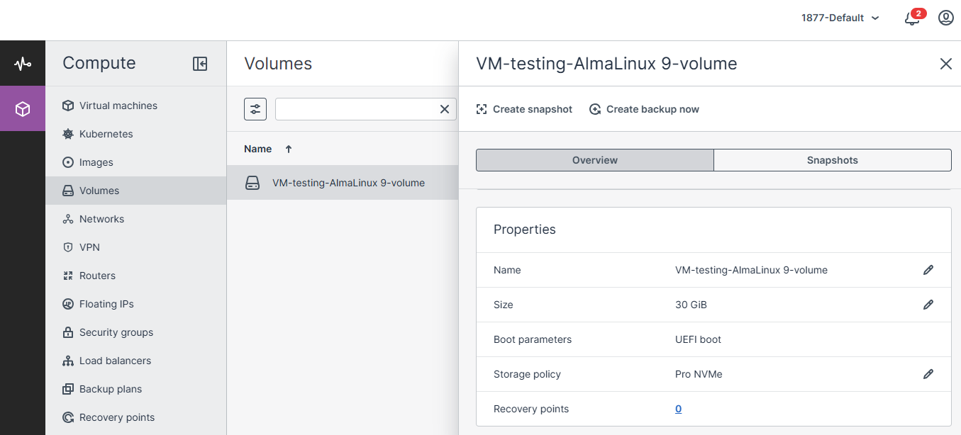 Navigate to the volume in the Advanced Panel