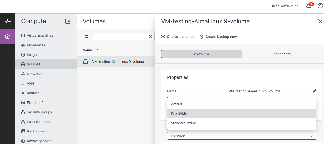 Select Standard NVMe from the dropdown