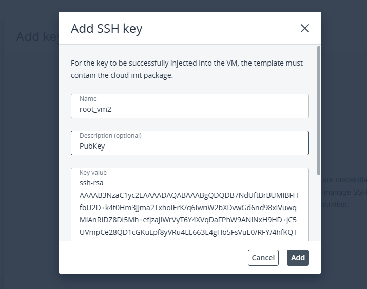 Add SSH Key window
