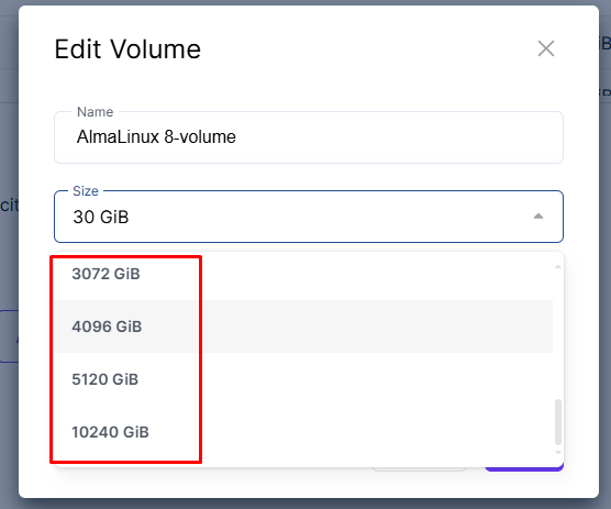 Custom Volume Sizes
