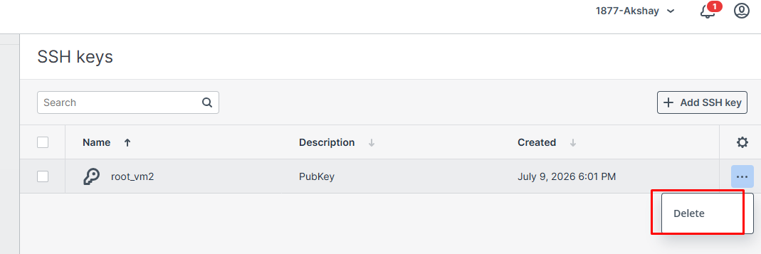 Deleting an SSH Public Key