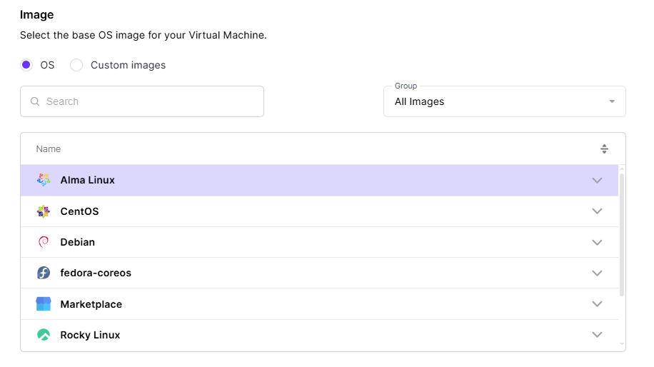 Select the Operating System Image