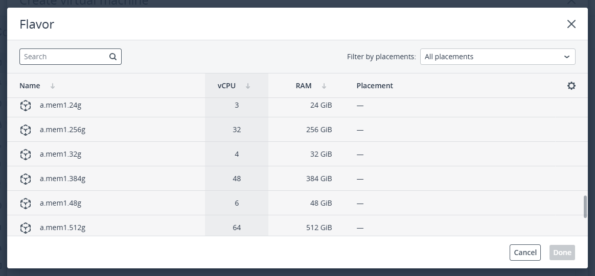 Select the Virtual Machine Flavor