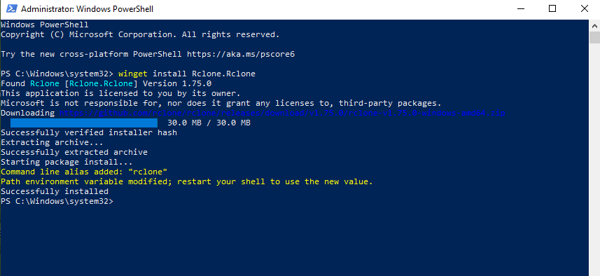 Rclone installed successfully