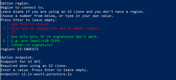 Set Region and Endpoint again