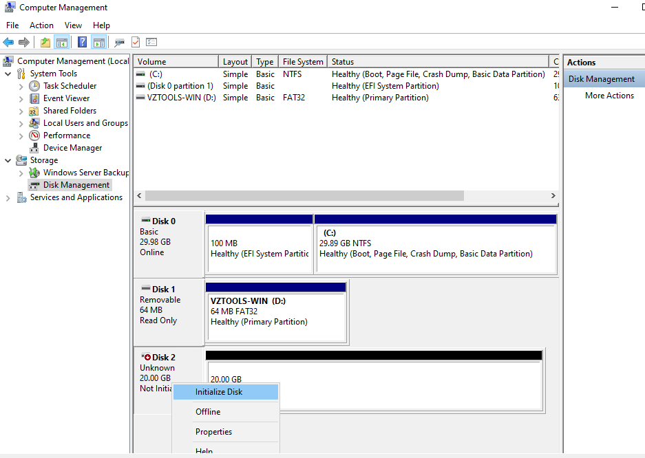 Initialize Disk option