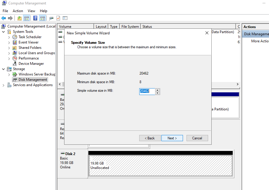 volume size selection