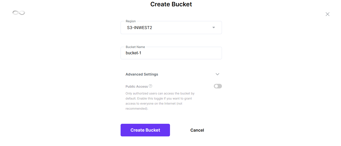 Create Bucket window
